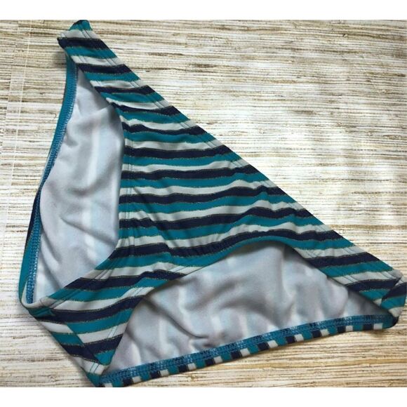 A-260 Ella Moss ruffle sides Bikini Bottom BLUE GOLD STRIPE size S - Picture 1 of 1